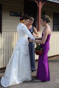 tuxedo mismatched bridesmaids
