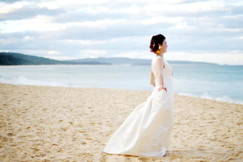 Beach wedding gown with train